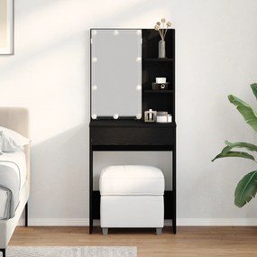 Mesa de Maquilhagem LED vidaXL em Carvalho Preto, 60x40x140 cm, Feita de Madeira de Engenharia