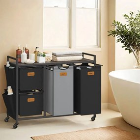 Cesto para roupa suja com 4 compartimentos dois cestos de 25 L e dois de 50 L castanho-Preto-Cinzento