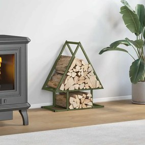 vidaXL Suporte para lenha aço laminado a frio verde azeitona