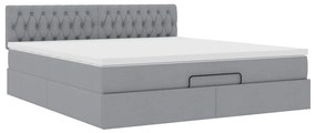 Cama otomana com colchão 160x200 cm tecido cinzento claro