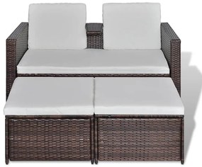 4 pcs conjunto lounge jardim c/ almofadões vime PE castanho