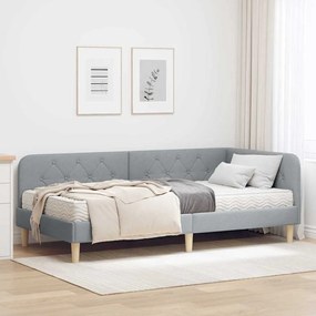 vidaXL Estrutura de Cama de Canto Cinzento-claro 90 x 190 cm tecido