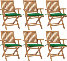 vidaXL Cadeiras de jardim dobráveis c/ almofadões 6 pcs teca maciça