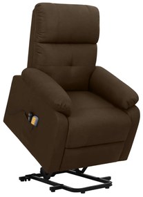 vidaXL Poltrona elevatória de massagens tecido castanho-escuro
