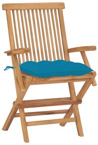 Cadeiras de jardim c/ almofadões azuis-claros 8 pcs teca maciça