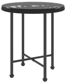 3 pcs conjunto de jantar para jardim vime PE preto