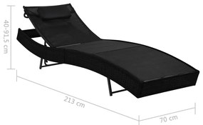 Espreguiçadeiras com mesa 2 pcs vime PE e textilene preto