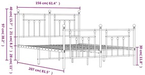 Estrutura de cama com cabeceira e pés 150x200 cm metal preto