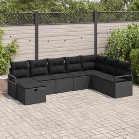 Conjunto de Sofá de Jardim de 8 Peças com Almofadas Rattan Poly Preto