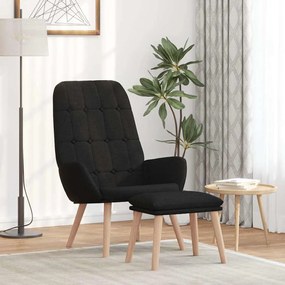 Cadeira de descanso com banco p/ pés tecido preto