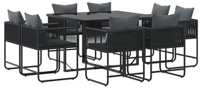 Conjunto de Jantar de Jardim com 10 Peças e Almofadas em Aço e Rattan