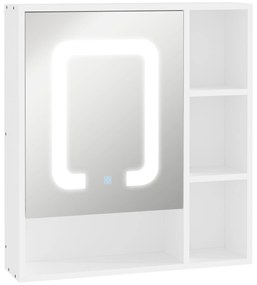 kleankin Armário com Espelho de Casa de Banho com Luz LED Porta 4 Prateleiras Abertas e Interruptor Tátil 60x15x65cm Branco | Aosom Portugal