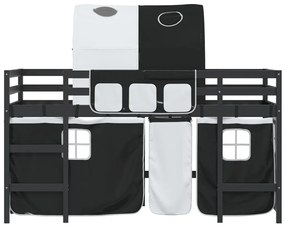 Cama alta criança c/ túnel 90x190 cm pinho maciço branco/preto