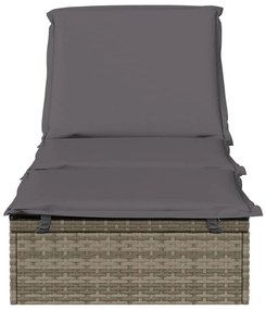 Espreguiçadeira com almofadão cinzento 201x55x62 cm vime PE