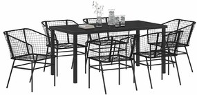 Conjunto de Jantar de Jardim com 7 Peças Preto em Rattan Sintético