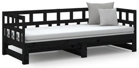 Estrutura sofá-cama de puxar 2x(90x200) cm pinho maciço preto