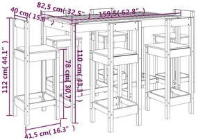 7 pcs conjunto de bar para jardim pinho maciço