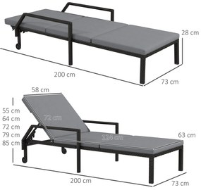 Outsunny Espreguiçadeira de Vime Chaise Longue de Jardim com Encosto A