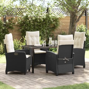 vidaXL Conjunto de Jantar para Jardim com 5 Peças e Almofadas - Vime Polipropileno Preto