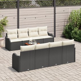 Conjunto de Sofás para Jardim de 9 Peças com Almofadas Preto Rattan Po