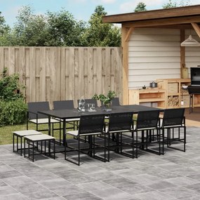 vidaXL 13 pcs conjunto de jantar p/jardim com almofadões vime PE preto