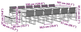 17 pcs conjunto de jantar p/ jardim c/ almofadões vime PE preto