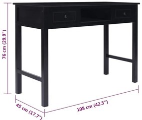 Secretária 108x45x76 cm madeira de paulownia maciça preto