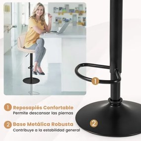 Conjunto de 2 bancos de bar modernos estofados em chenille com altura ajustável, encosto e assento acolchoados, apoio para os pés e giratórios, bege