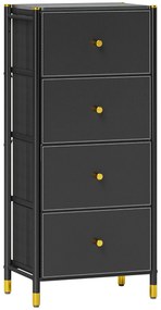 HOMCOM Cómoda para Dormitório Cómoda de Tecido com 4 Gavetas Dobráveis com Frentes de Couro PU 46x30x98 cm Preto | Aosom Portugal