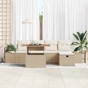 Conjunto de Sofá de Jardim 6 Peças com Almofadas Bege Rattan Sintético