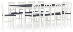 vidaXL 11 pcs conjunto de jantar em madeira de pinho branco e cinzento
