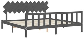 Estrutura de cama com cabeceira 200x200 cm madeira maciça cinza