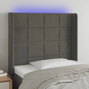 Cabeceira de cama c/ LED veludo 103x16x118/128 cm cinza-escuro