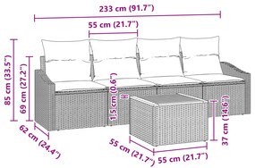 Conjunto de Sofás de Jardim 5 Peças com Almofadas Bege Poliratan Acáci