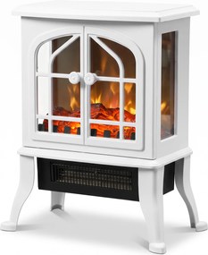 HOMCOM Lareira Elétrica de Pé 900/1800W com Efeito de Chama 3D, Termóstato Regulável, Visível em 3 Lados, para 15-30 m², Branca | Aosom Portugal