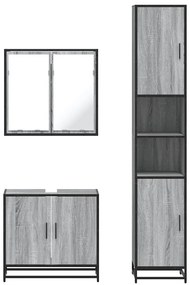 3 pcs Conjunto móveis casa de banho madeira proc. cinza sonoma