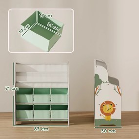Estante Infantil para Brinquedos com 6 Caixas de Tecido Não Tecido Organizador de Brinquedos com 2 Prateleiras 63x30x71 cm Verde