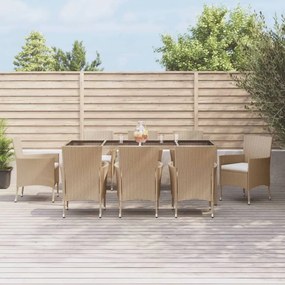 vidaXL 9 pcs conjunto de jantar p/ jardim com almofadões vime PE bege