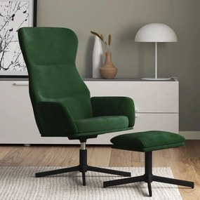 vidaXL Cadeira de descanso com banco veludo verde-escuro