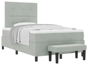 Cama Box com Colchão e Banco Cinza Claro 120x200 cm Veludo
