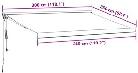 Toldo retrátil 3x2,5 m tecido e alumínio antracite e branco