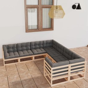 vidaXL 8 pcs conjunto lounge de jardim c/ almofadões pinho maciço