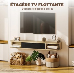 Móvel de TV suspenso 120 x 24 x 16 cm, móvel para televisores até 50 polegadas, com gaveta rebatível e 2 prateleiras, preto e castanho