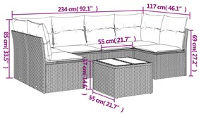 7 pcs conjunto de sofás p/ jardim c/ almofadões vime PE preto