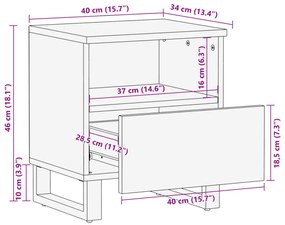 Mesa cabeceira 40x34x46 cm madeira mangueira branqueada maciça