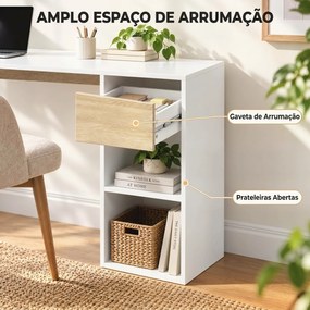 Secretária de Canto em L 120x110 cm com Gaveta e 2 Prateleiras, Branco e cor Natural