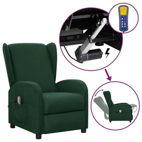 vidaXL Poltrona elevatória de massagens tecido verde-escuro