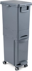 Caixote do lixo multifuncional 36 x 25 x 84 cm com pedal, base inclinável, gaveta com 2 compartimentos e autocolantes de classificação para cozinha e