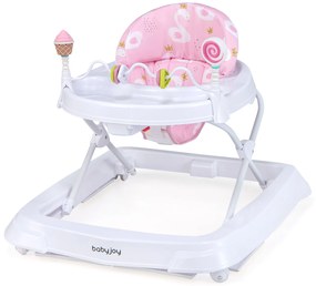 Andador dobrável para bebês com altura ajustável para meninos e meninas - Rosa