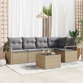 Conjunto de Sofá de Jardim de 6 Peças com Almofadas Preto Rattan Polim